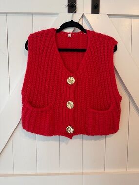 Crop Chunky Knit Button-Front Sweater Vest